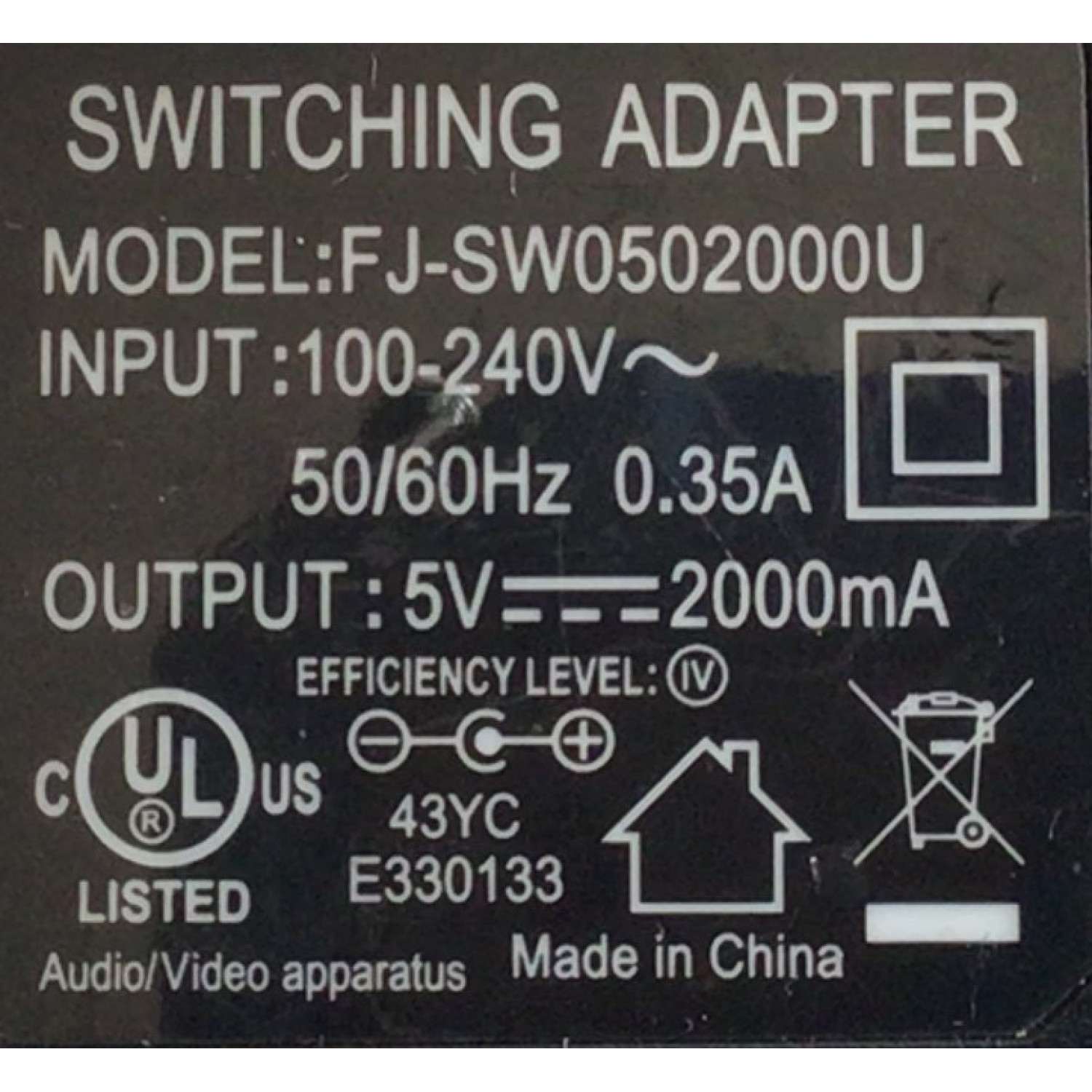 CARGADOR / ADAPTADOR DE FUENTE DE ALIMENTACION SWITCHING / VCA-VCD / NUMERO DE PARTE FJ-SW0502000U / ENTRADA VCA 100-240~50/60HZ 0.35A / SALIDA VCD 5V 2000MA / MODELO FJ-SW0502000U - Imagen 2